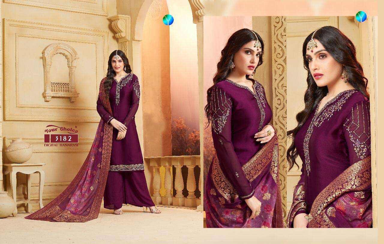 Digital Banarasi Your Choice Embroidered Palazzo Suits Digital Banarasi Your Choice Embroidered Palazzo Suits